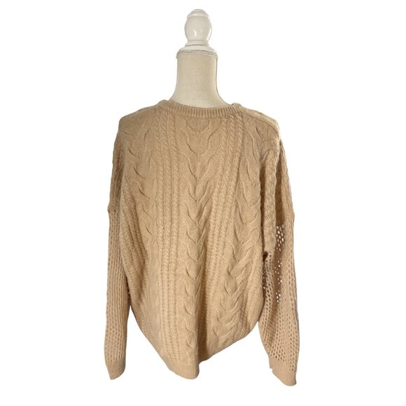 Naadam Open Cable Merino Wool Cashmere Crewneck Pullover sweater XL camel tan - Picture 6 of 12